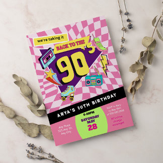 Zurück in die 90er Jahre Moderner Retro Neon 30. G Einladung