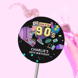 Zurück in die 90er Jahre Moderner Retro Neon 30. G Runder Aufkleber