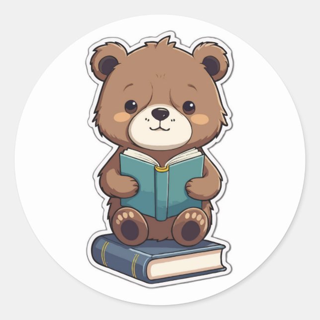 Zurück in die Schule - Bären mit Lesezeichen lesen Runder Aufkleber (Vorderseite)