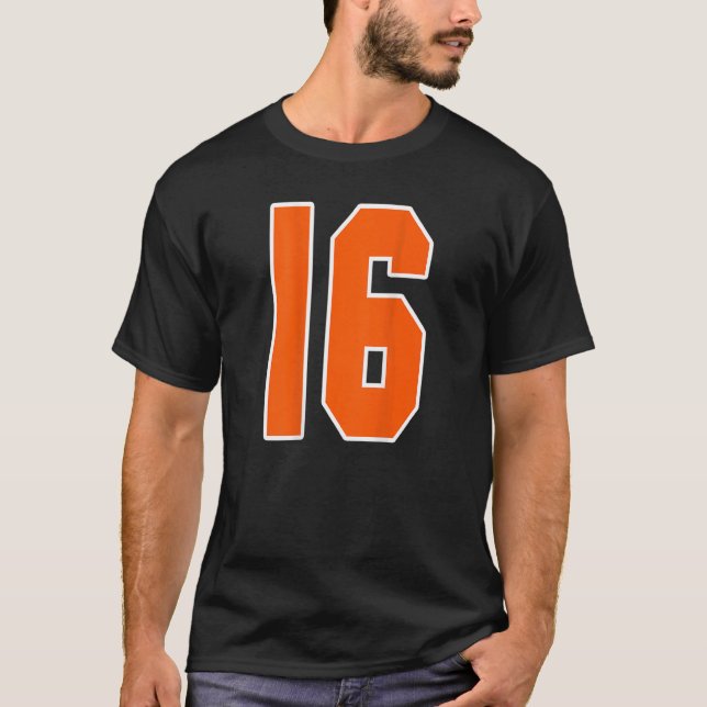 Zurück Print Orange Sportblock Nummer 16 für Sport T-Shirt (Vorderseite)
