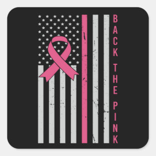 Zurück The Pink USA Flag Breast Cancer Awareness Quadratischer Aufkleber