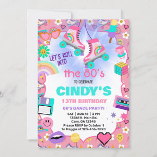 Zurück zu den 80er Jahren Roller Skaten Geburtstag Einladung