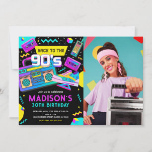 Zurück zu den 90ern Moderne Retro-Neon-Foto-Geburt Einladung