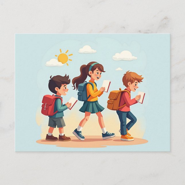 Zurück zu den Schulkindern Feiertagspostkarte (Vorderseite)