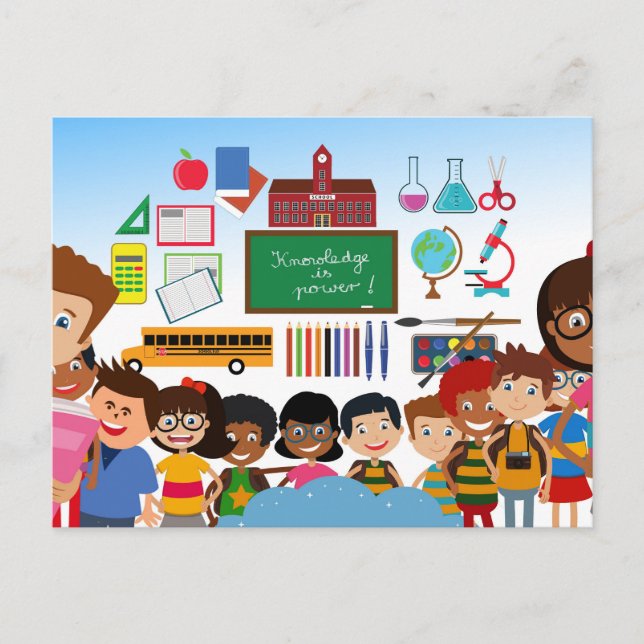 Zurück zu den Schulkindern Postkarte (Vorderseite)