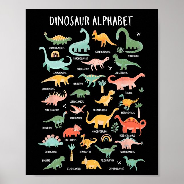 Zurück zu den Schultypen von Dinosauriern Alphabet Poster (Vorne)