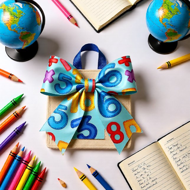 Zurück zu den Schulzahlen im hellblauen Hintergrun Satinband (Colorful Math Numbers Classroom Teacher Gift Satin Ribbon)