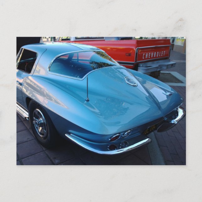Zurück zu einer Classic Sky Blue Chevy Stingray Co Postkarte (Vorderseite)