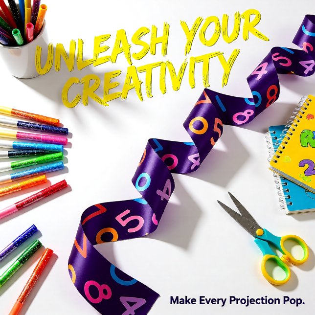 Zurück zu lila Schulzahlen Satinband (Back to School Colorful Numbers on Purple Pattern Satin Ribbon)