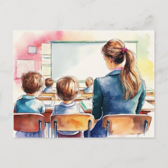 Zurück zu Schulkindern mit Lehrer Postkarte (Vorderseite)