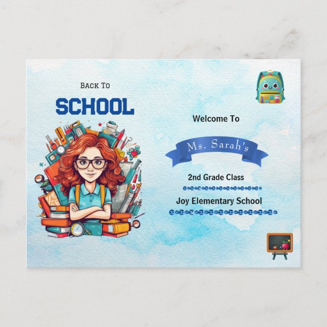 Zurück zu Schullehrer Blue Watercolor Custom Postkarte (Vorderseite)