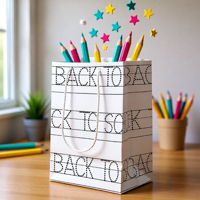Zurück zu Schwarzweißbriefen Mittlere Geschenktüte (Back to School Lined Notebook Style Teacher Medium Gift Bag)