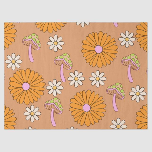 Zurück zum 70er Orange Daisies und Pilze Seidenpapier (Vorderseite)