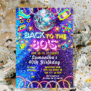 Zurück zum 80er - farbenfrohe Vivid Neon Glow Part Einladung