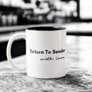 Zurück zum Absender mit Liebe-Zitat Zweifarbige Tasse