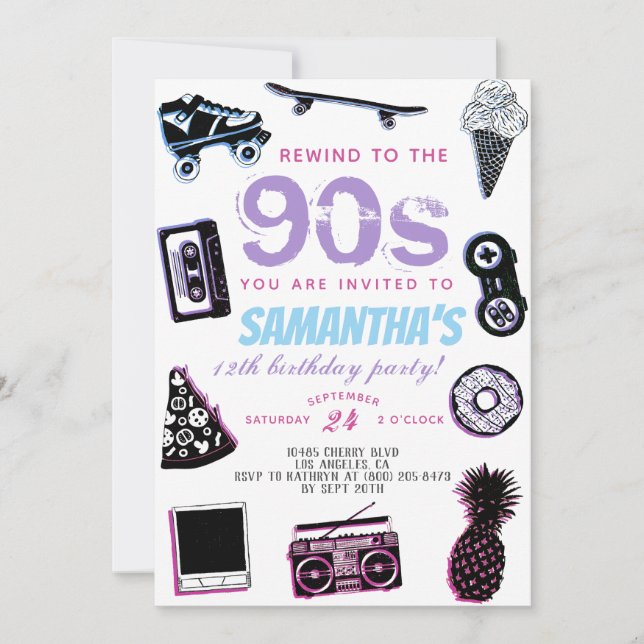 Zurück zum Geburtstag der 90er Jahre Einladung (Vorderseite)
