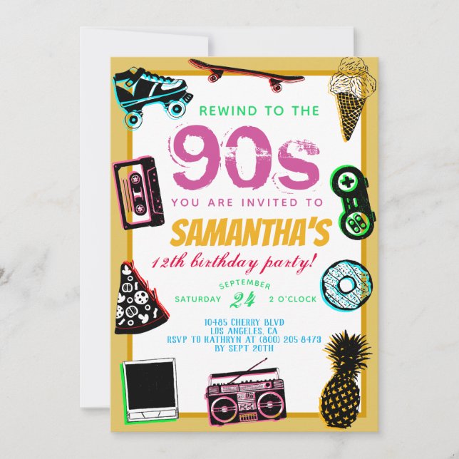 Zurück zum Geburtstag der 90er Jahre Einladung (Vorderseite)