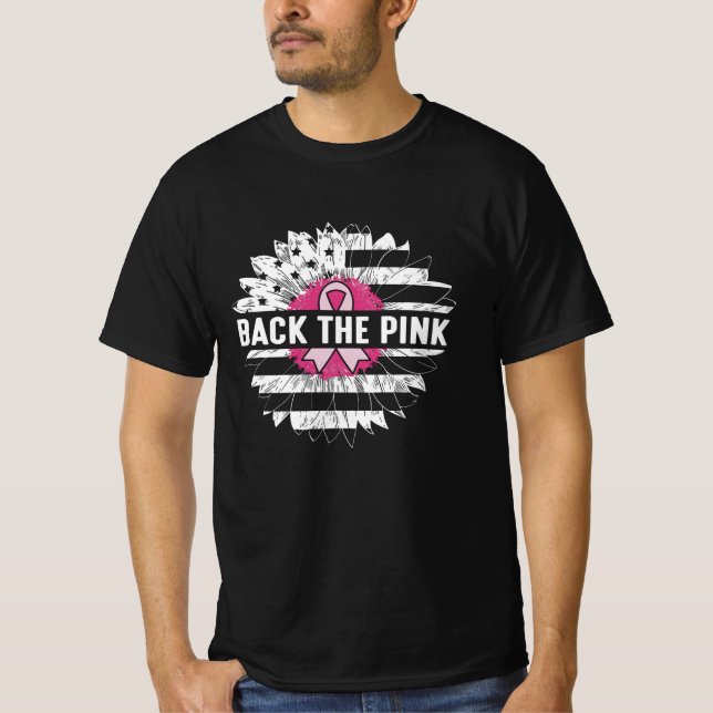 Zurück zum rosa Sonnenblumen Brustkrebs-Bewusstsei T-Shirt (Vorderseite)