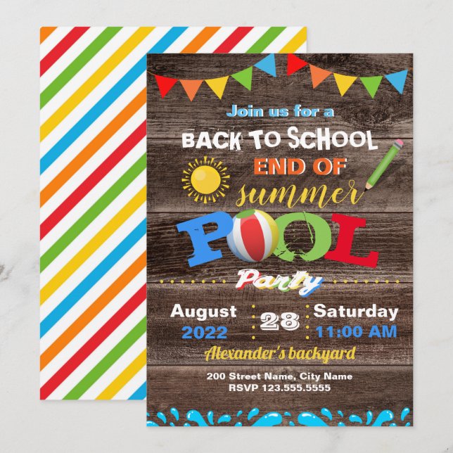 Zurück zum Schulende des Summer Pool Party Einladung (Vorne/Hinten)