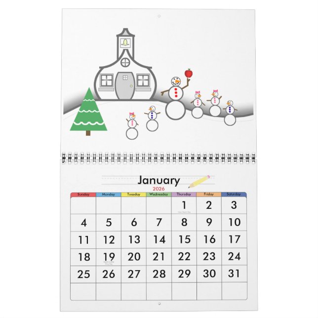 Zurück zum Schulkalender - ein Jahr der Schulhäuse Kalender (Jan 2026)