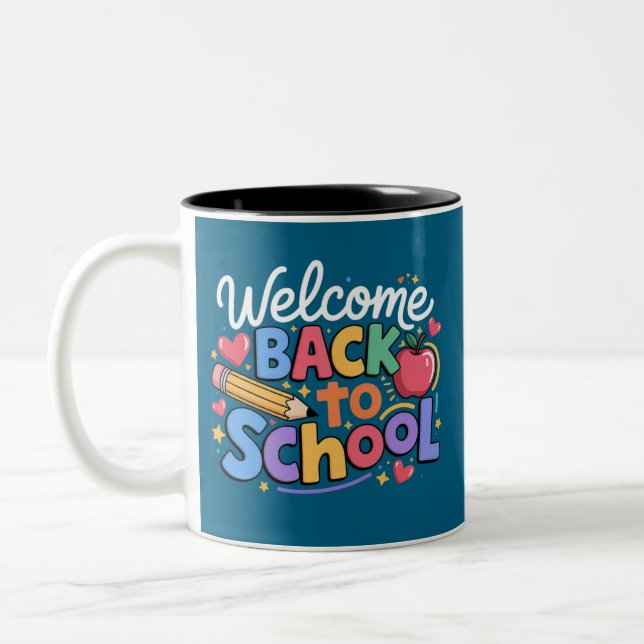 Zurück zum Schullehrer Erster Schultag Funny Zweifarbige Tasse (Links)
