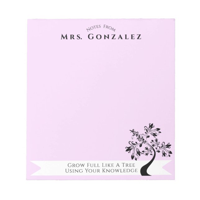 Zurück zur Lehrerin Boho Blumenbaum Custom Notizblock (Vorderseite)