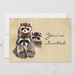 Zurück zur Natur Raccoons Tier Geburtstag einladen Einladung