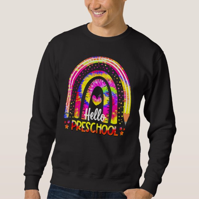 Zurück zur Regenbogen-Boho-Tie-Dye-Lehrerin Hallo  Sweatshirt (Vorderseite)