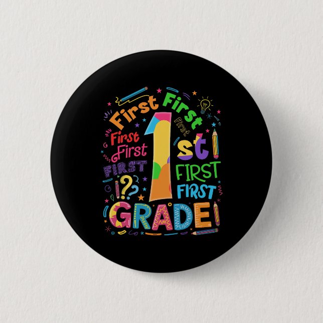 Zurück zur Schule 1. Klasse Team-Typografie Schüle Button (Vorderseite)