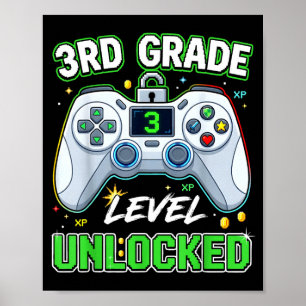 Zurück zur Schule 3. Klasse Jungen Gamer erster Ta Poster