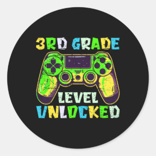 Zurück zur Schule 3. Klasse Jungen Gamer Erster Ta Runder Aufkleber