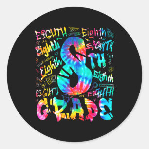 Zurück zur Schule Achte 8. Klasse Tie Dye Typograf Runder Aufkleber