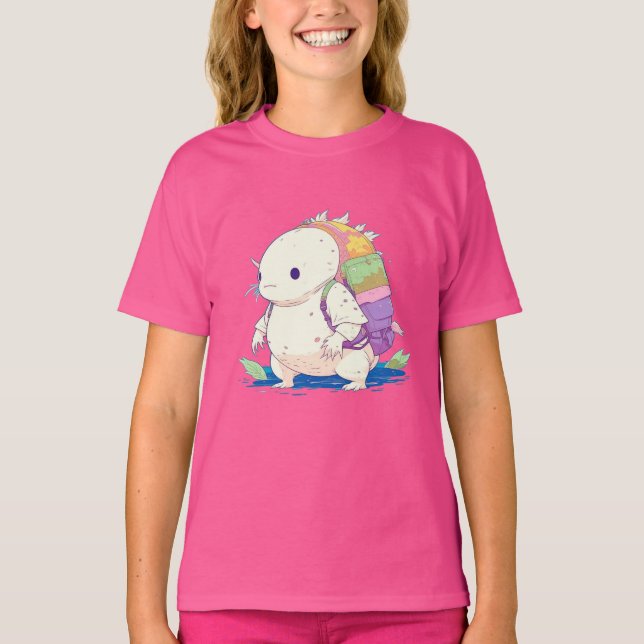 Zurück zur Schule Axolotl Kawaii Cartoon T-Shirt (Vorderseite)