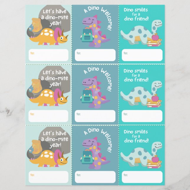 Zurück zur Schule - Begrüßungsmarke Dinosaur (Vorderseite)