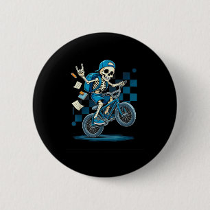 Zurück zur Schule Biker-Skelett fährt BMX-Fahrrad Button