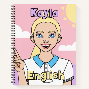 Zurück zur Schule Blonde Pink Cartoon Girl Thema Notizbuch