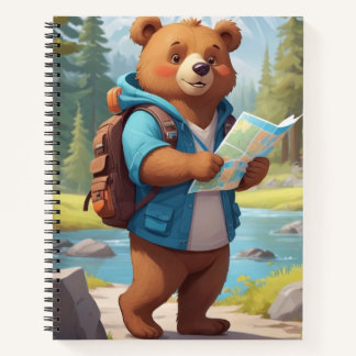 Zurück zur Schule - Cartoon-Bär mit Rucksack und K Notizbuch