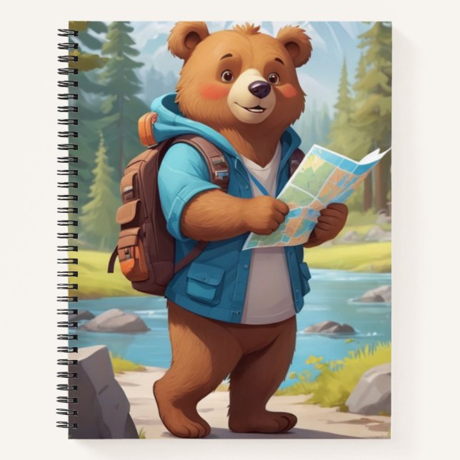 Zurück zur Schule - Cartoon Bear mit Rucksack und  Notizbuch (Vorderseite)