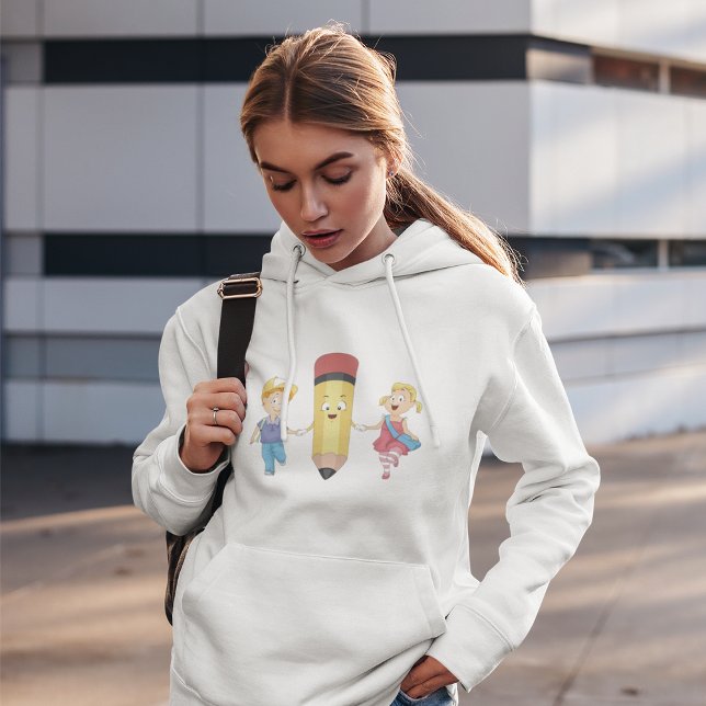 Zurück zur Schule Cartoon Happy Pencil und Kids Hoodie (Von Creator hochgeladen)