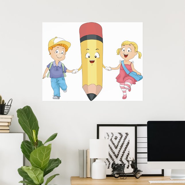 Zurück zur Schule Cartoon Happy Pencil und Kids Poster (Von Creator hochgeladen)