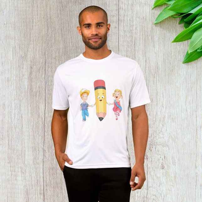 Zurück zur Schule Cartoon Happy Pencil und Kids T-Shirt (Von Creator hochgeladen)