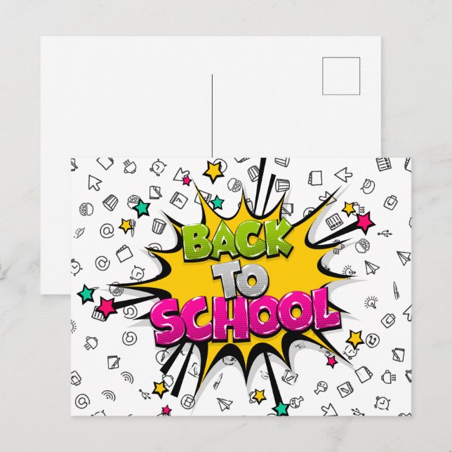 Zurück zur Schule Comic Pop Kunst Postkarte (Vorne/Hinten)