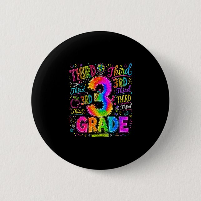 Zurück zur Schule dritte 3. Klasse farbenfrohe Sch Button (Vorderseite)