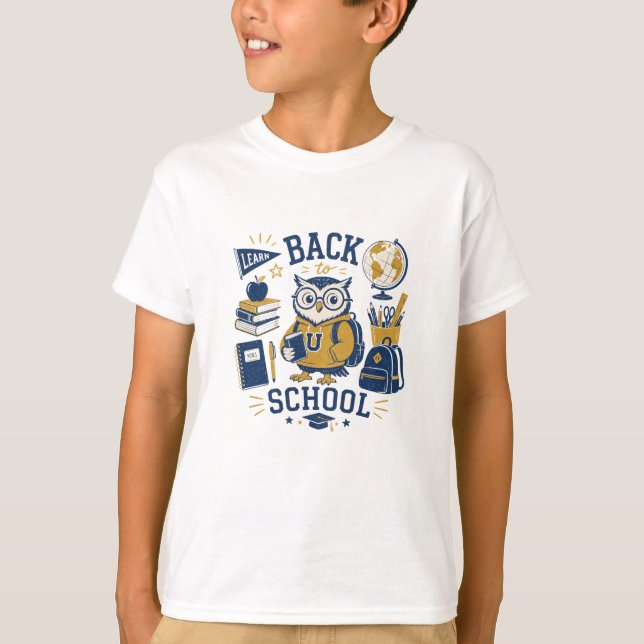 Zurück zur Schule Eule Schulmaterial T-Shirt (Vorderseite)