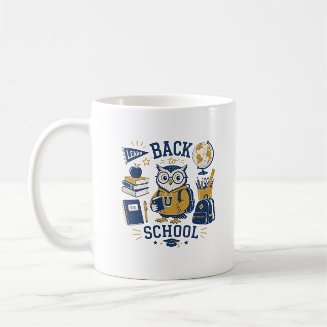 Zurück zur Schule Eule Vintage Ästhetik Kaffeetasse (Links)