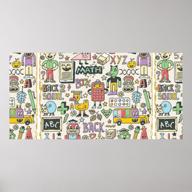 Zurück zur Schule farbenfrohe Doodle Set 2. Handge Poster (Vorne)