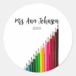 Zurück zur Schule Farbstifte fügen Namen Klasse Ja Runder Aufkleber