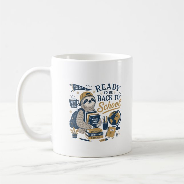 Zurück zur Schule Faultier Retro Kaffeetasse (Links)