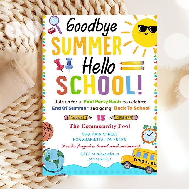 Zurück zur Schule Good Bye Summer Hello School Einladung (Von Creator hochgeladen)