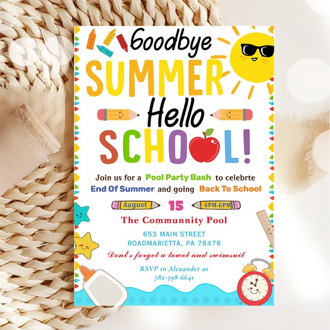 Zurück zur Schule Good Bye Summer Hello School Einladung (Von Creator hochgeladen)